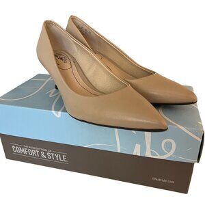 Life Stride Beige Pointed Toe Low Wedge Pumps